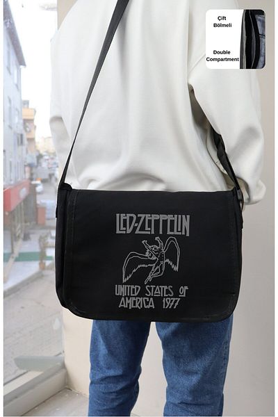 Fuddy Moda Geantă de umăr cu imprimeu Led Zeppelin, unisex Rock Band