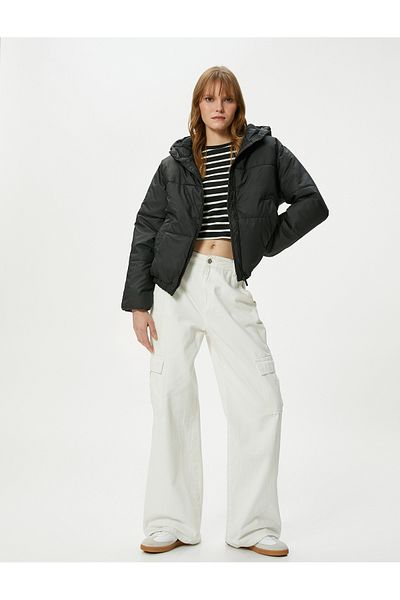 Koton Short Puffer Jacket Kapsa s kapucí na zip