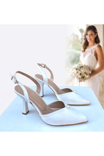 Gloriys Ayakkabı & Çanta Mother of Pearl Satin Pearls 9 cm Heel Shoes 01242