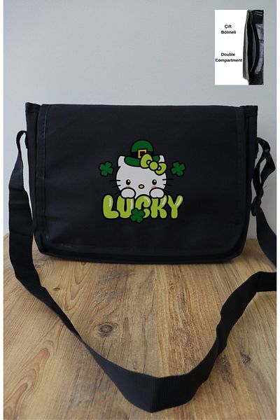 Fuddy Moda Geantă de umăr cu imprimeu Lucky Hello Kitty, geantă de umăr unisex cu imprimeu Kitty