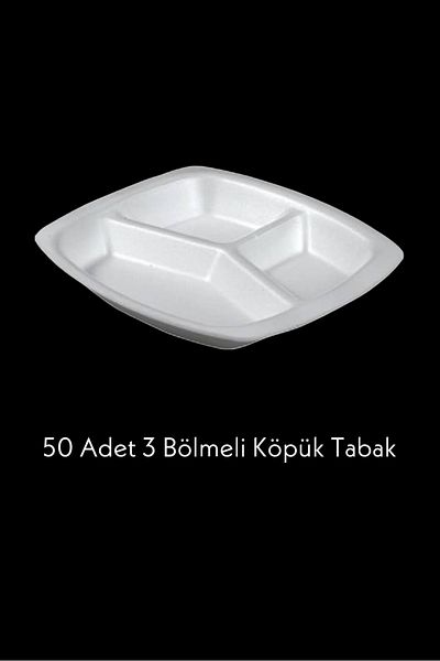 Özkan Ambalaj Temizlik 3 Compartment Foam Plate - Plastic Fork, Spoon - Paper Cup Eco Set (Set of 50)