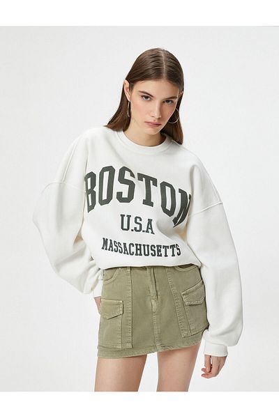 Koton Cotton Long Sleeve College Sweatshirt - Printed, Comfortable Fit
