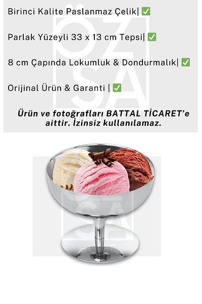 ÖzSa Home Ice Cream Set for 6 People - Magnolia Dessert with Stand and Steel Bowl