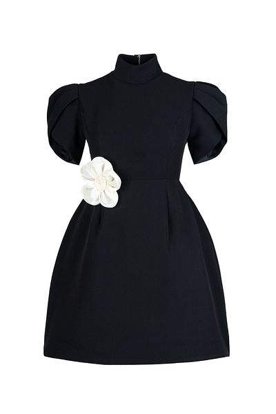 laulei Rochie mini neagră cu decolteu spate și detaliu floral