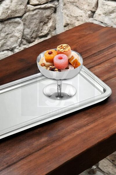 ÖzSa Home 6 Pieces Presentation Set Steel Rectangular Tea Coffee Serving Presentation Tray and Turkish Delight Snack Bowl Ice Cream