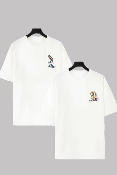 FULL TOLERANCE Μπλουζάκι με στάμπα Bugs Bunny και Lola Bunny με κανονική εφαρμογή για ζευγάρια