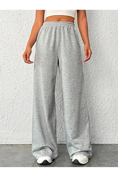 CAONNES Gri Büyük Beden Günlük Pantolon, Kadın Artı Cepli Katı Yüksek Streç Düz Bacak Pantolonaa