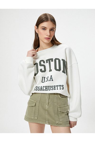 Koton Cotton Long Sleeve College Sweatshirt - Printed, Comfortable Fit