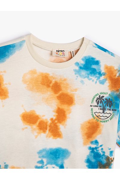 Koton Oversize T-Shirt Batik Patterned Palm Tree Printed on the Back Short Sleeve Cotton