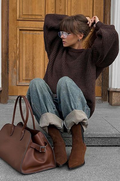 Jose Clothing Women's Brown Oversize Cut Sweater