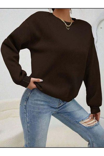 Butik Дамски суитшърт с дълъг ръкав и кръгло деколте, с повдигнат тринишест плат