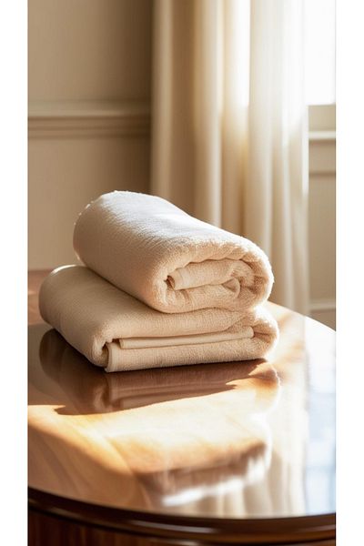 Bursalı Home Collection Cream Color 100% Cotton Body Towel Cotton Large Towel 70X140 cm