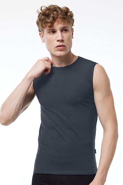 Malabadi Men's Smoked Crew Neck Non-Marking Modal Sleeveless Undershirt 007