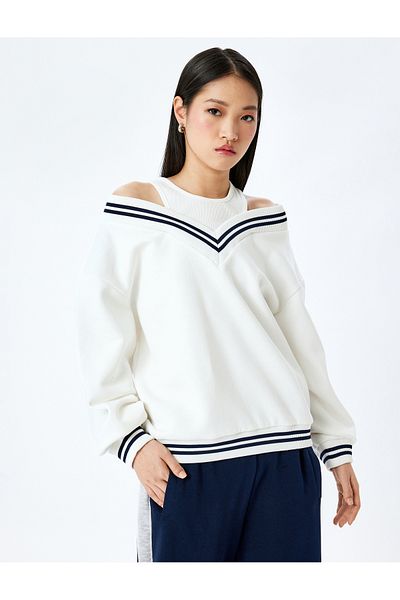 Koton Ribbed Oversize V-Neck Tank Top Detailed Sweatshirt