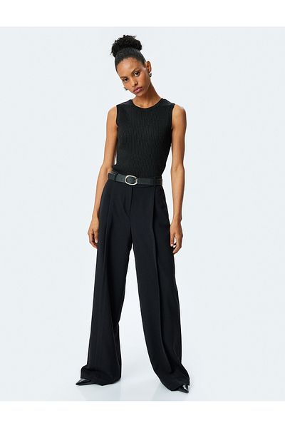 Koton Crew Neck Sleeveless Metallic Yarn Detailed Knitwear Tank Top