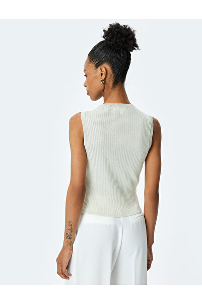 Koton Crew Neck Sleeveless Metallic Yarn Detailed Knitwear Tank Top