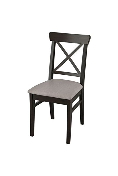 IKEA INGOLF, döşemeli ahşap sandalye, venge-nolhaga gri-bej