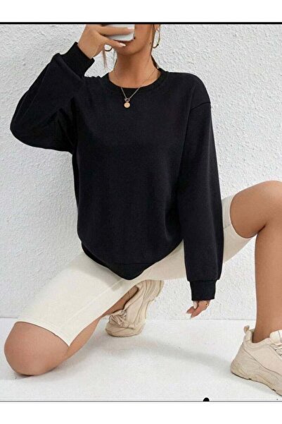 JANES Дамски суитшърт с дълъг ръкав и кръгло деколте, с повдигнат тринишест плат