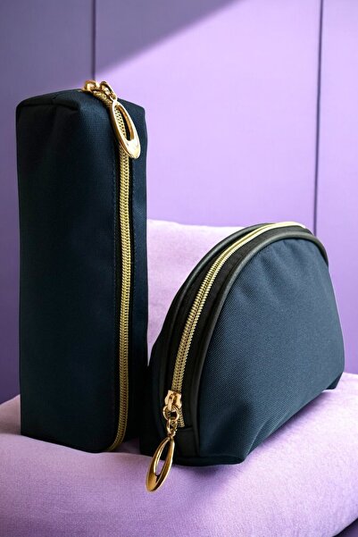 Aggu Bebe مجموعة حقائب مكياج نسائية بسحاب ذهبي منقوشة، منظم سفر عملي وأنيق