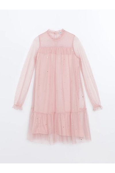 LC Waikiki Lcw Kids Pink Crew Neck Sparkle Girl's Dress