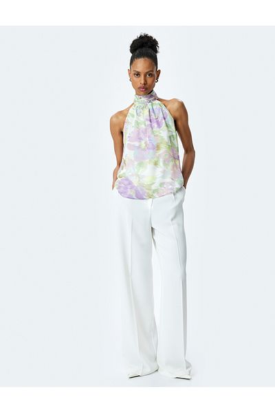 Koton Halter Neck Floral Chiffon Blouse