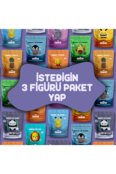 The Gookie Üçlü Paket Amigurumi Tığ Kiti, Amigurumi Örgü Seti Tığ Işi Örgü Oyuncak Seti
