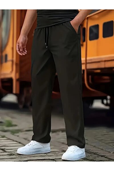 CAONNES Siyah Geniş Kesim Baggy Oversize Kalıp Rahat Kumaş Eşofman Altı1