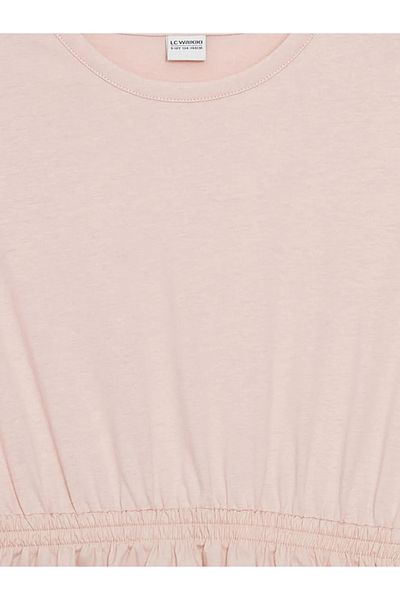 LC Waikiki Παιδικό φόρεμα LCW Kids Pink Crew Neck για κορίτσια