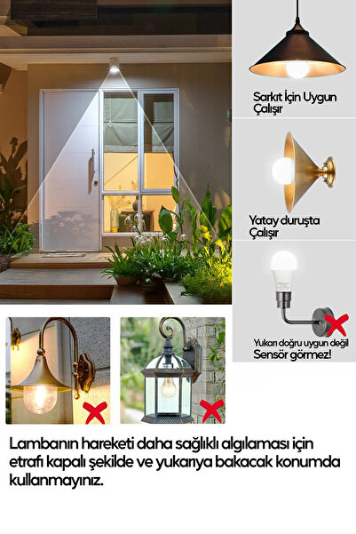 Voxify Hareket Sensörlü Led Lamba E27 Duy 12w Işık Lamba A Otomatik Led Ampül Hareket Algılayıcılı