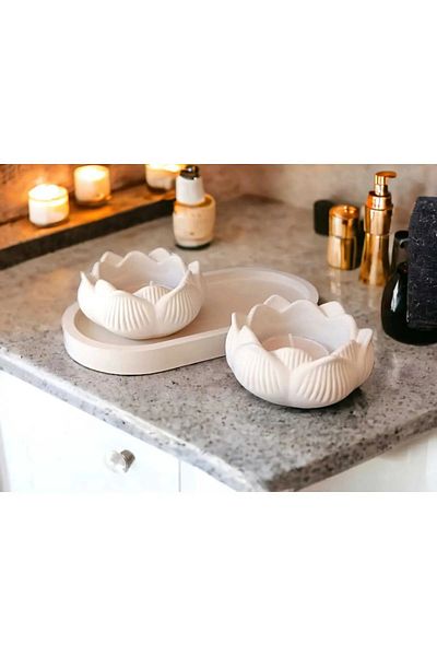Minima Art Studio Decorative Triple Lotus Flower Set Jewelry Organizer Decorative Candle Holder Set