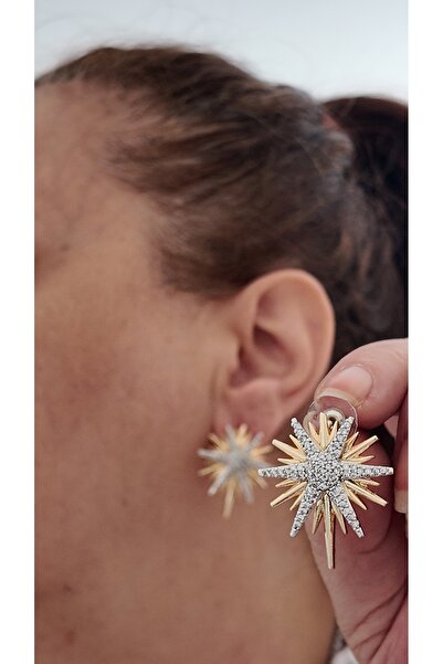 Selen Aksesuar Kutup Yıldızı Zirkon Taş Kadın Küpe