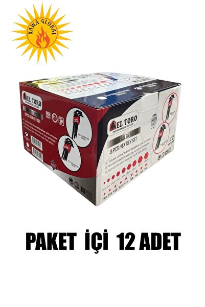 ELTORO 9 Parça Düz Alyan Takımı Uzun boy 180mm Allen Seti