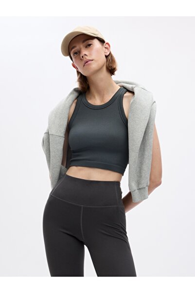 GAP Kadın Koyu Gri GapFit Seamless Fitilli Cropped Halter Yaka Atlet