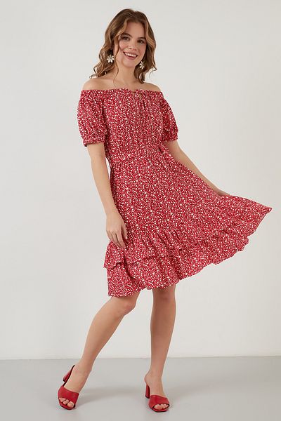 Lela Carmen Collar Lacing Detail Flounces Dress Dress 5869004