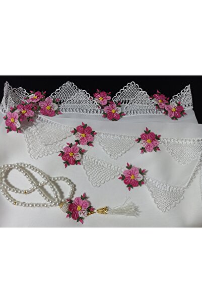 NUMİSTORE Iğne oyası beyaz renk tespihli namaz örtüsü