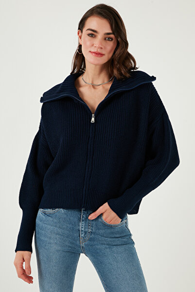 Lela Standard Fit Balloon Sleeve Zippered Thessaloniki Knitted Cardigan Cardigan 4615562