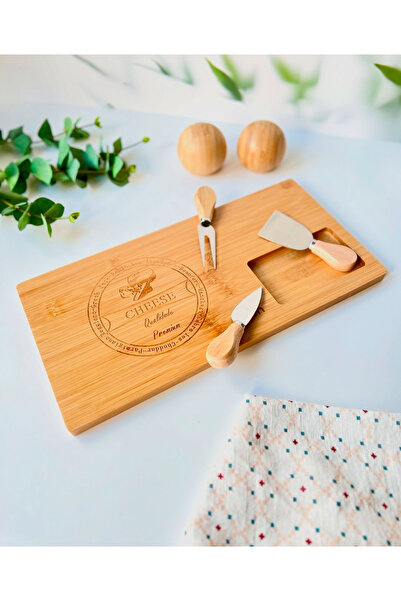 Kitchen Pembelia Set de platouri pentru prezentarea brânzei din bambus, 4 piese