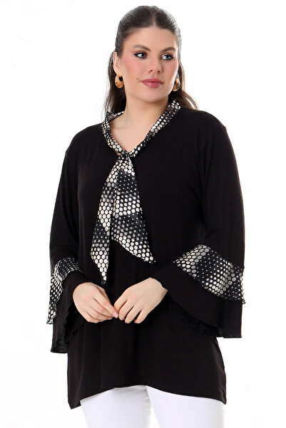 Kheos Μακρυμάνικο Ισπανικό Φιόγκο με λαιμόκοψη και φιόγκους Άνετη μπλούζα πουά από λίκρα