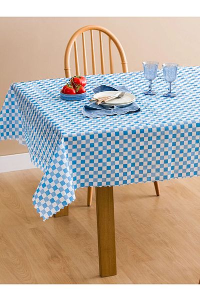 LC Waikiki LCW HOME Față de masă cu model de șah albastru 160x160 Cm