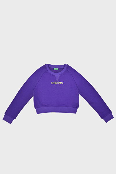 United Colors of Benetton Crop Sweat pentru fete cu logo - Crew Deck BNTG21543