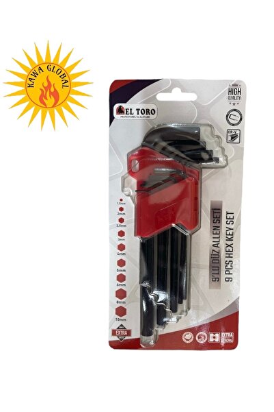 ELTORO 9 Parça Düz Alyan Takımı Uzun boy 180mm Allen Seti