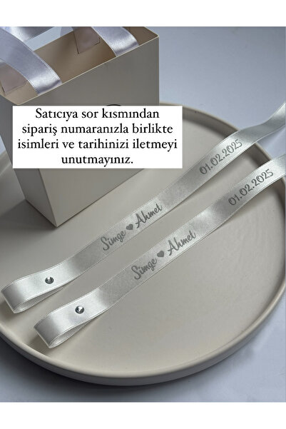 Huyendo İncisiz Söz Nişan Yüzük Kurdelesi 2 Cm En, 1 Metre Uzunluk (METALİK G...
