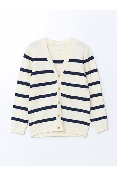 LC Waikiki Lcw Kids V-Neck Striped Boy's Knitwear Cardigan