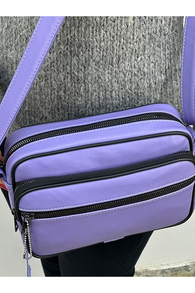 Deribag Piele autentică, mărime medie, curea încrucișată, geantă de umăr pentru femei, liliac 23*18*8 cm