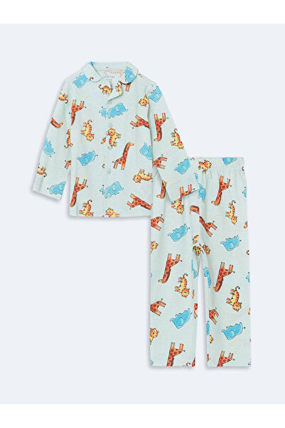 LC Waikiki LCW baby Yeşil Gömlek Yaka Baskılı Erkek Bebek Pijama Takımı