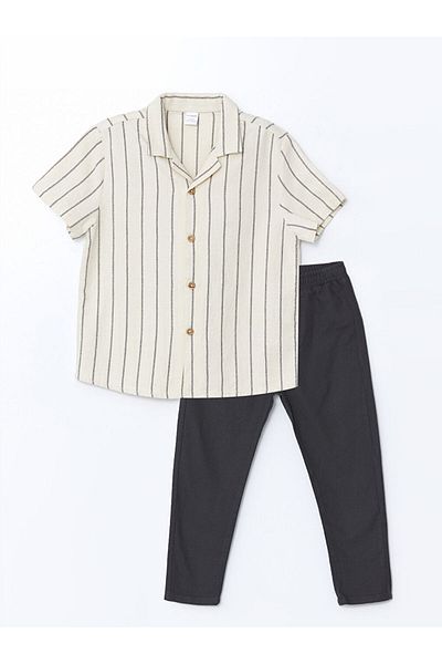 LC Waikiki Lcw Collar Striped Boys' Shirt and Trousers 2-Piece Fast Fashion