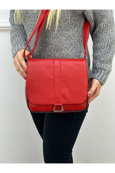Deribag Piele autentică, curea încrucișată, geantă zilnică, geantă de umăr pentru femei, roșu 26*25*8 cm