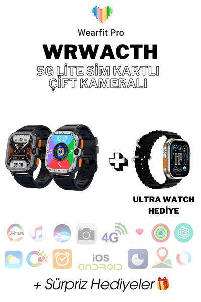Wearfitpro Wr Watch 5g Lite Sim Kart Çift Kamera Btk Yeni Nesil Özellikler Gb...