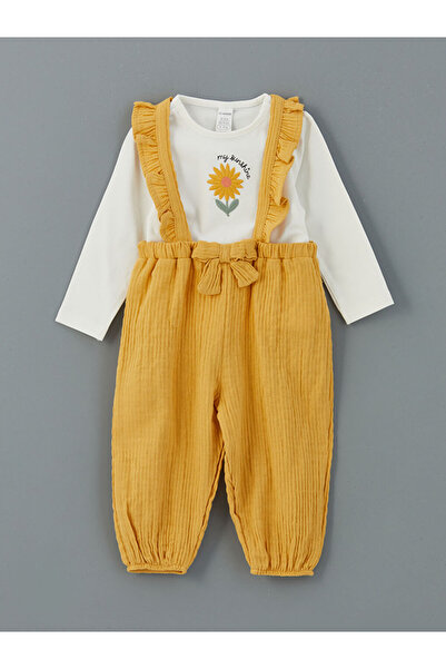 LC Waikiki LCW baby Bisiklet Yaka Kız Bebek Bluz ve Askılı Pantolon 2'li