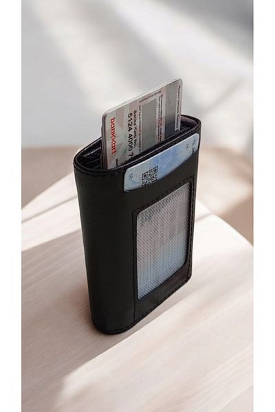 KANİNCHEN Men's Wallet Black Wallet with Mechanism and Card Holder and Money Compartment